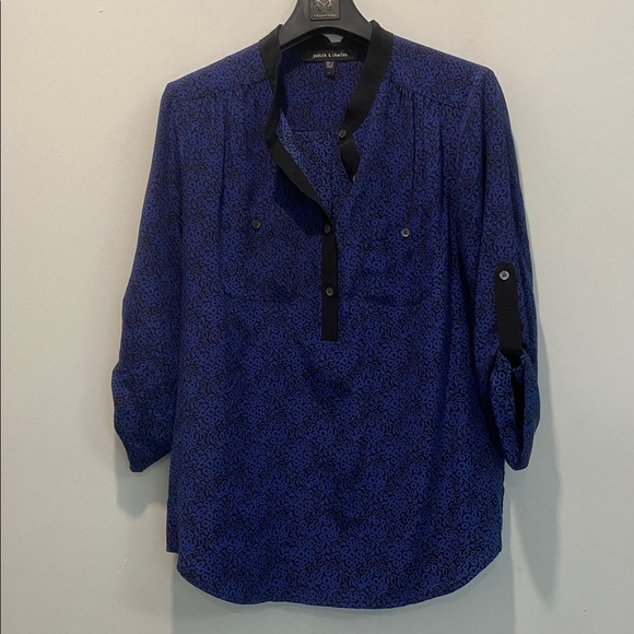 Judith And Charles Silk Black-Trimmed Blue Women's Blouse Size 2 - Picture 9 of 13